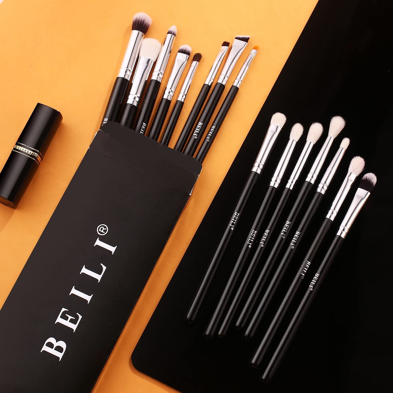 BEILI Set 15 pennelli occhi nero pelo naturale