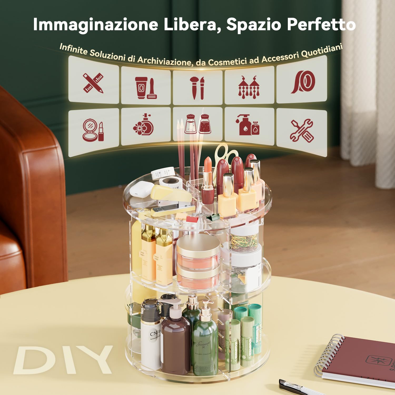 Auxmir Organizer Trucchi Rotante 360° 9 Ripiani Trasparente