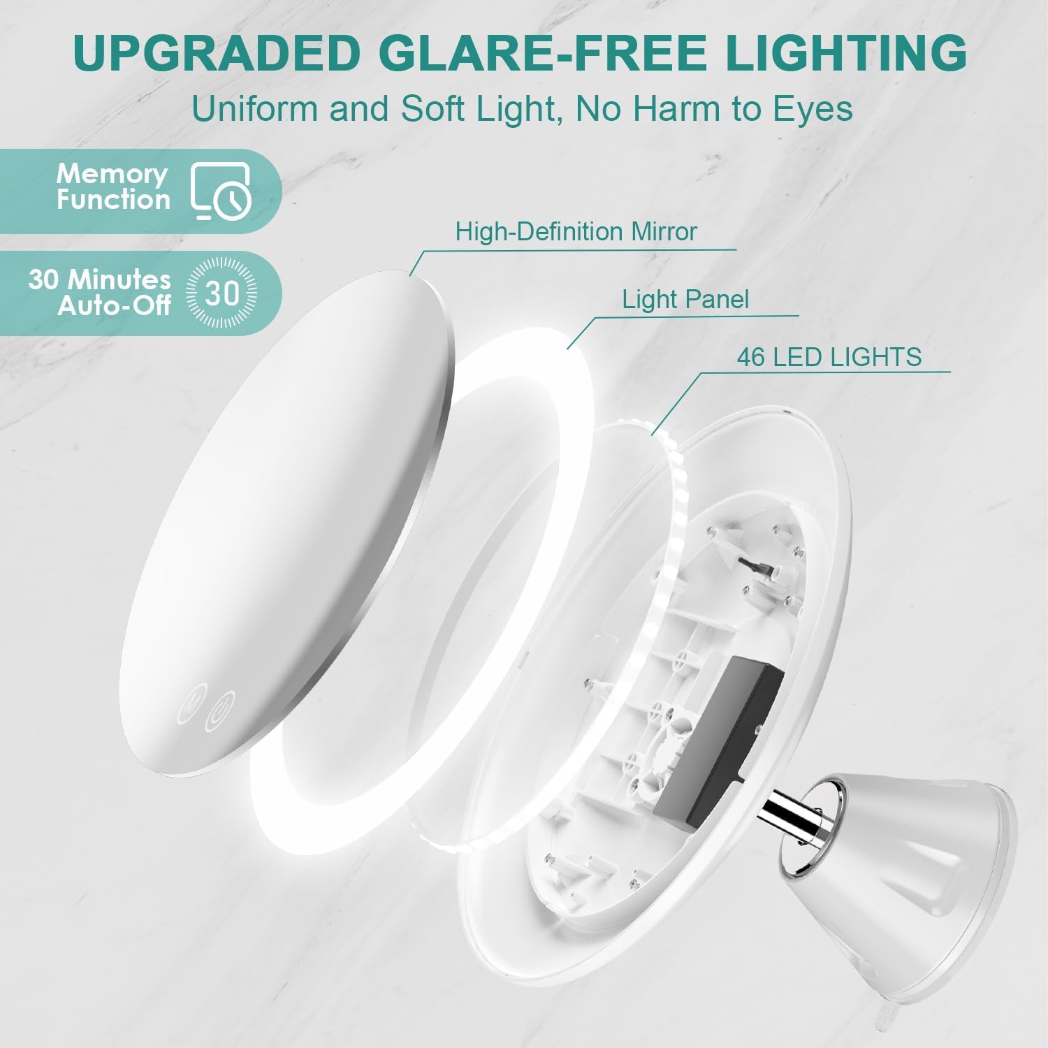 Auxmir Specchio Ingranditore 10X Specchio Trucco 20 cm Ventosa LED