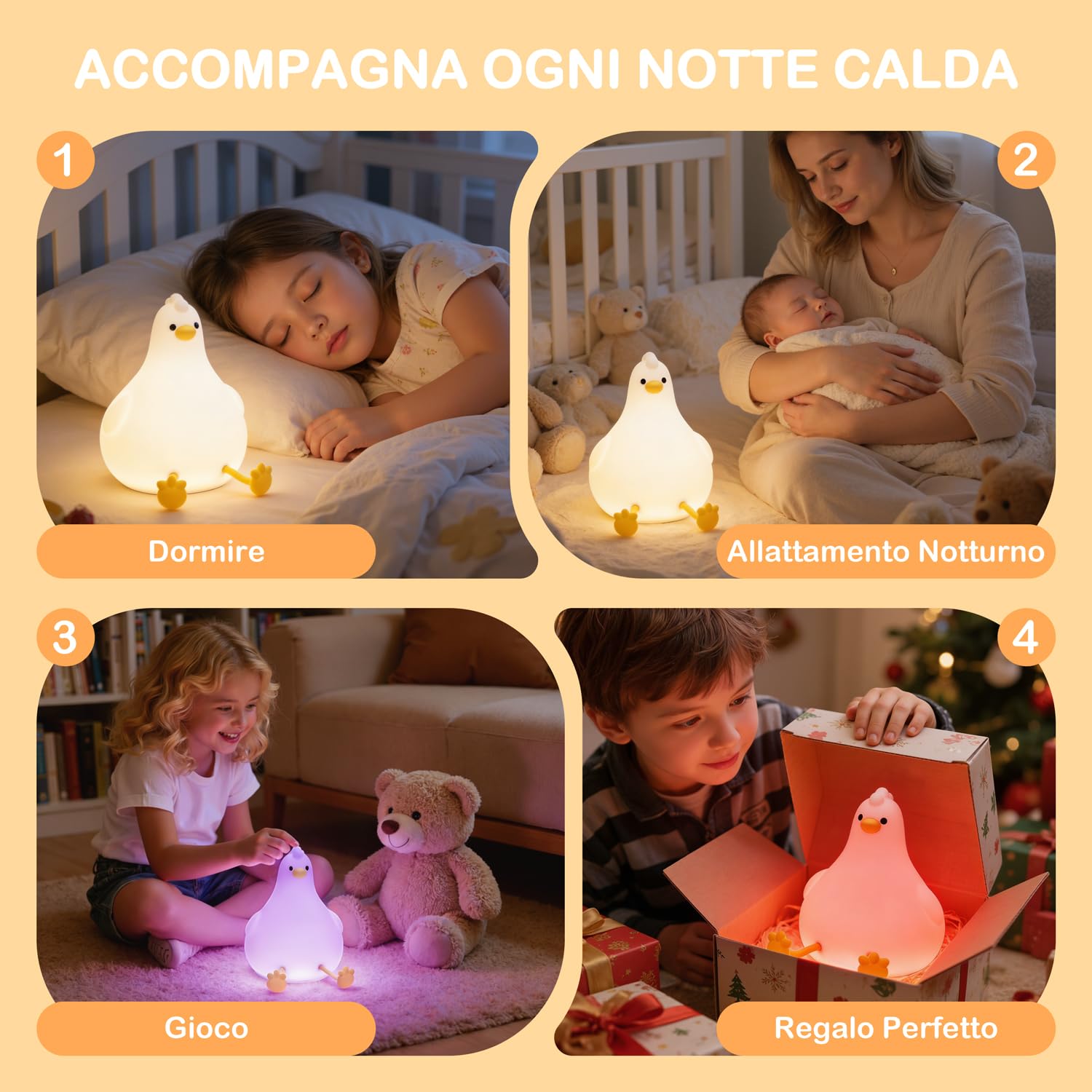 Auxmir Pollo Lampada da Comodino Touch Silicone RGB Ricaricabile