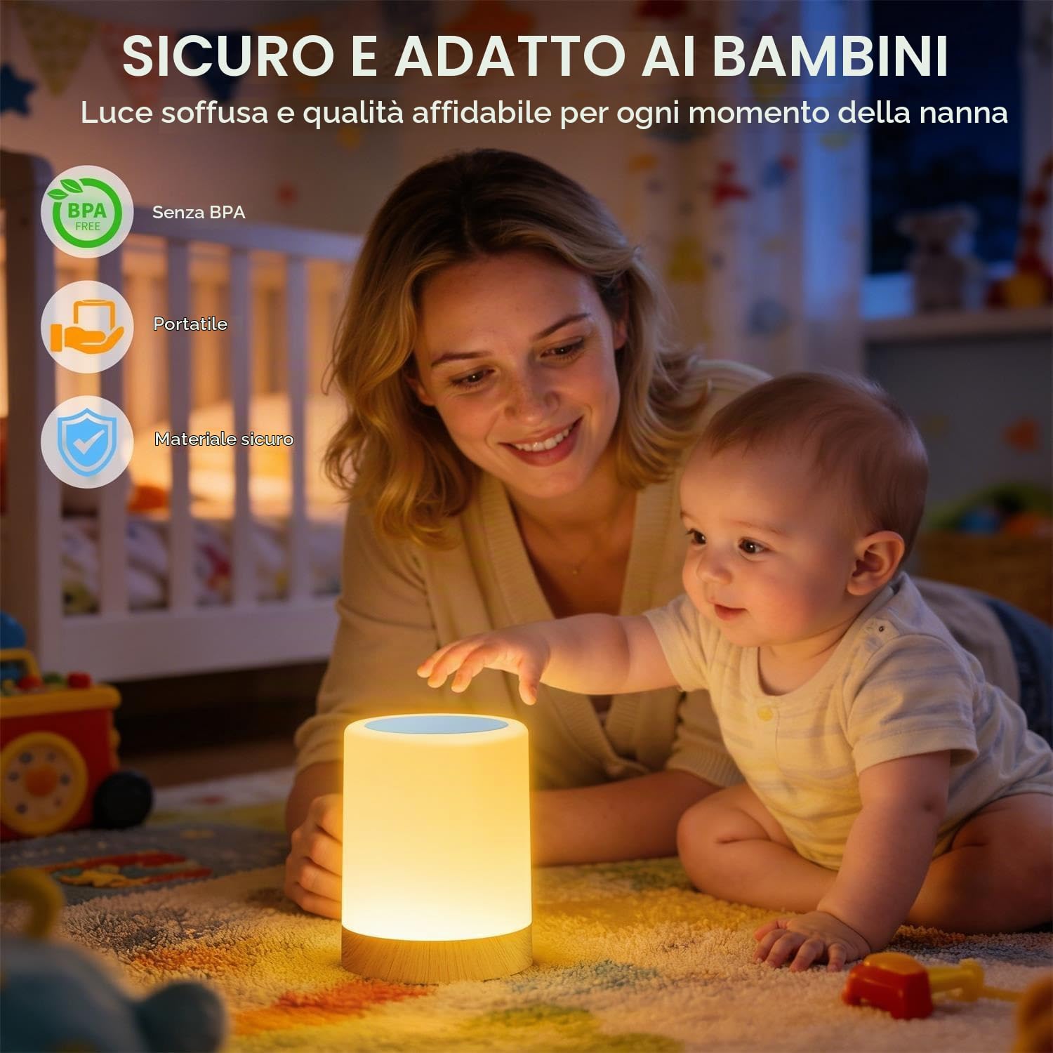 Auxmir Lampada Comodino LED luce notturna marrone ricaricabile