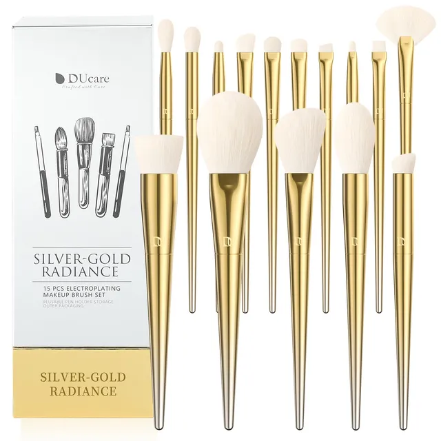 DUcare Set Pennelli Trucco 15 Pezzi Oro con Supporto