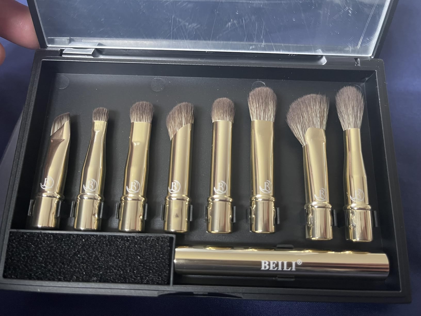 BEILI Set 8 Pennelli Trucco Viaggio Argento con Specchio