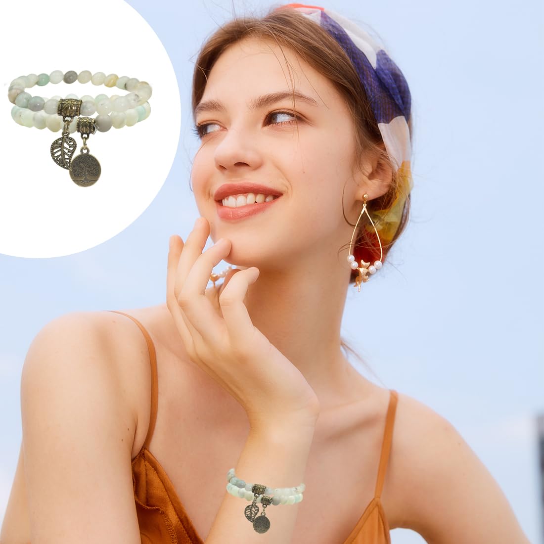 SJBAUTYO Set 2 Bracciali Chakra Pietra Lavica