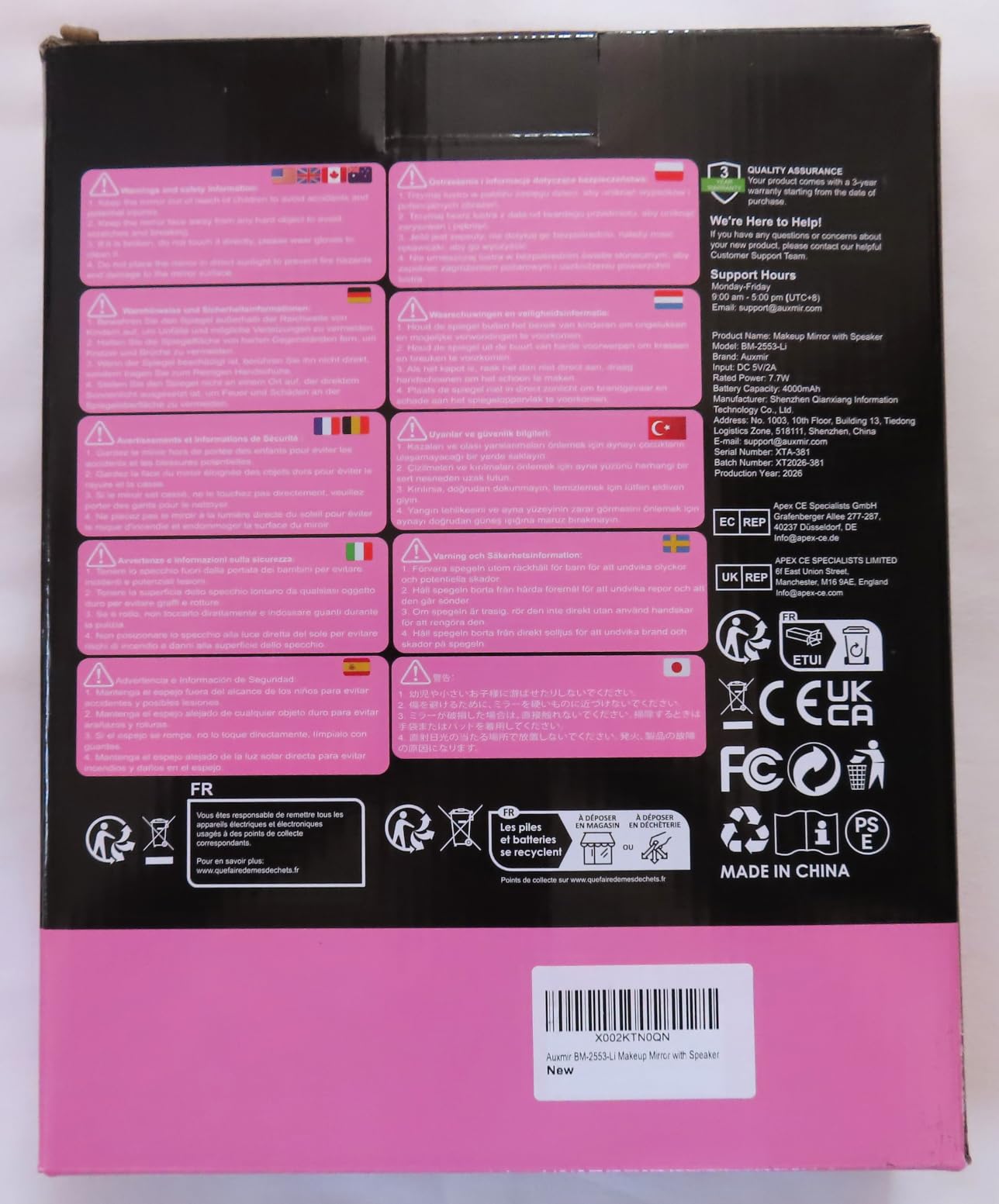 Auxmir Specchio Trucco LED Ricaricabile 4000mAh