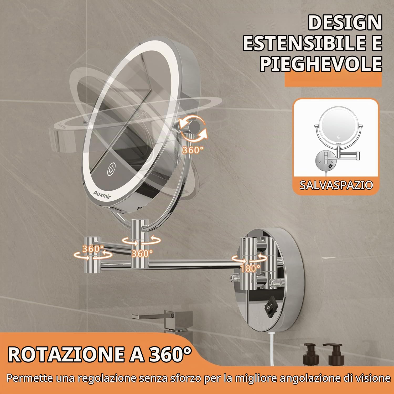 Auxmir Specchio Parete LED 1X/30X Ingranditore