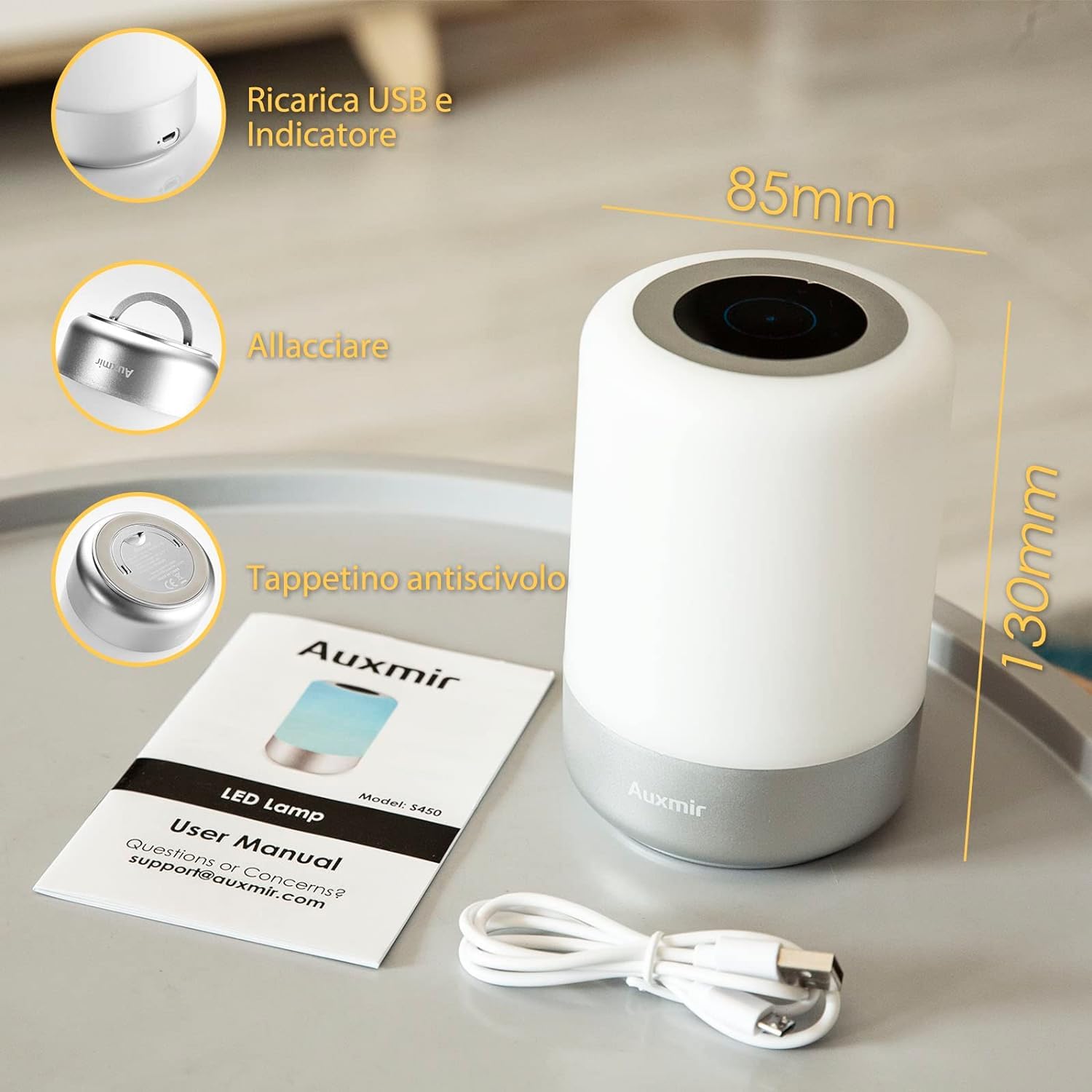 Auxmir Lampada comodino LED 8 colori touch