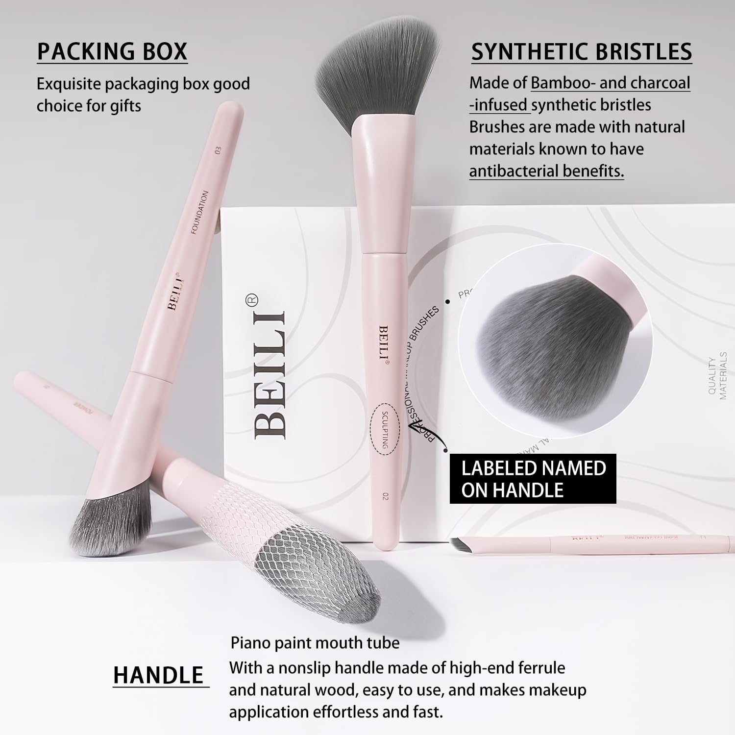 BEILI Set 12 Pennelli Trucco Rosa Sintetici Vegani