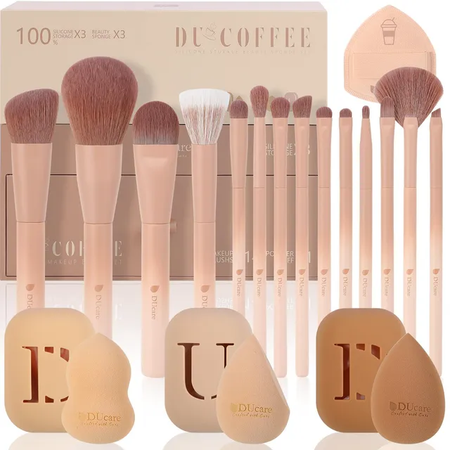 DUcare Coffee Set Pennelli Trucco 14 Pezzi con Spugne