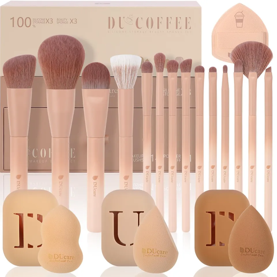 DUcare Coffee Set Pennelli Trucco 14 Pezzi con Spugne