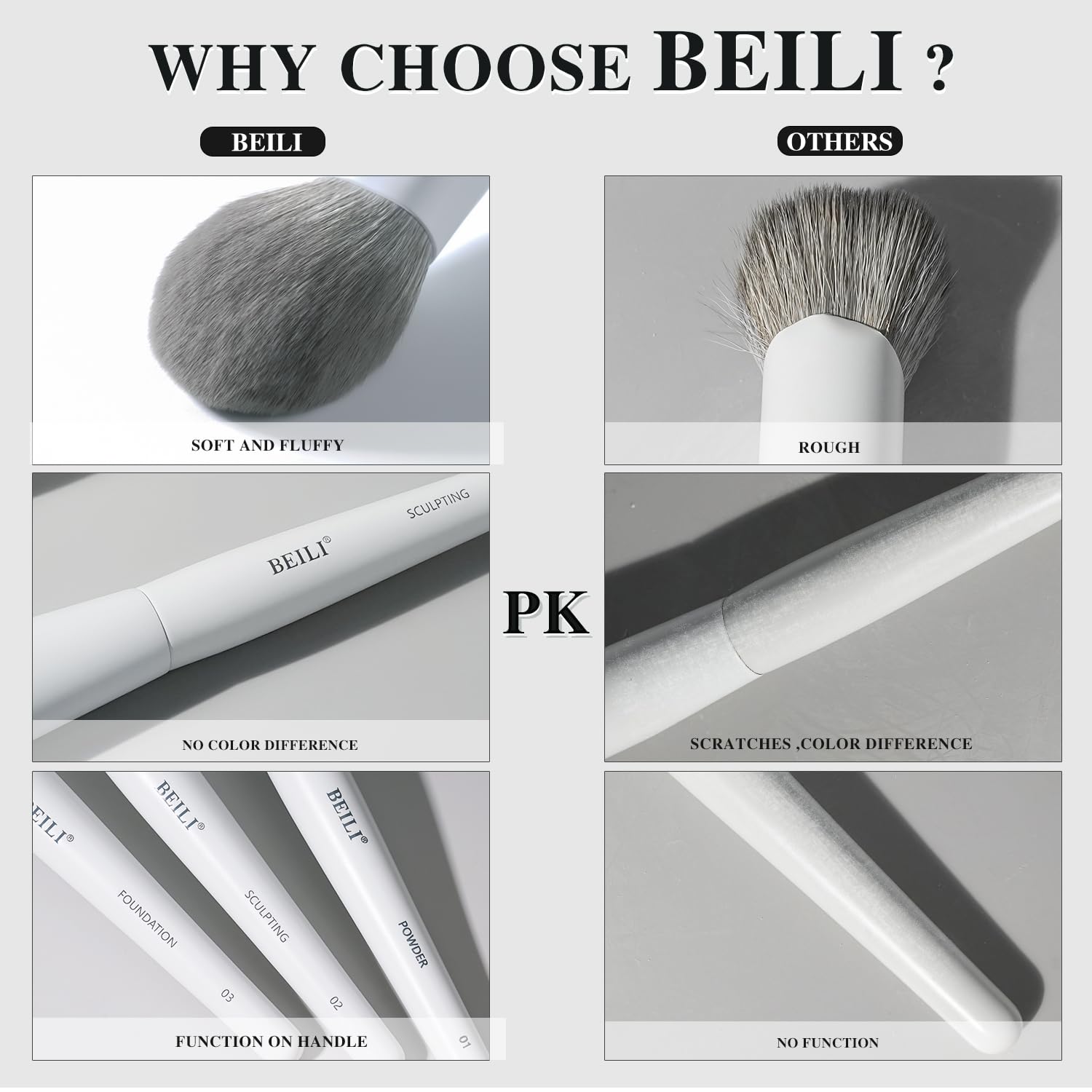 BEILI Set Pennelli Trucco 12 Pezzi Bianchi Vegani