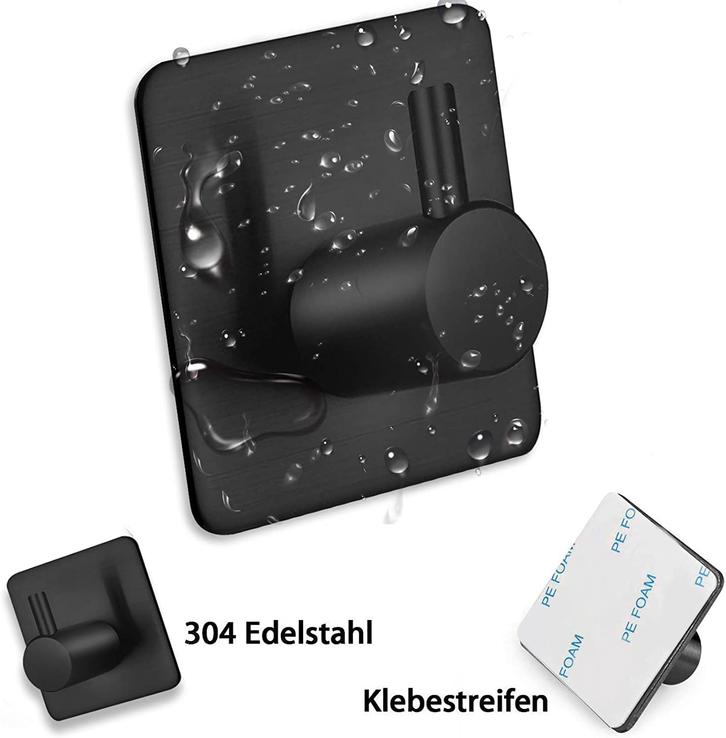 Auxmir set 5 ganci adesivi acciaio inox nero lucido