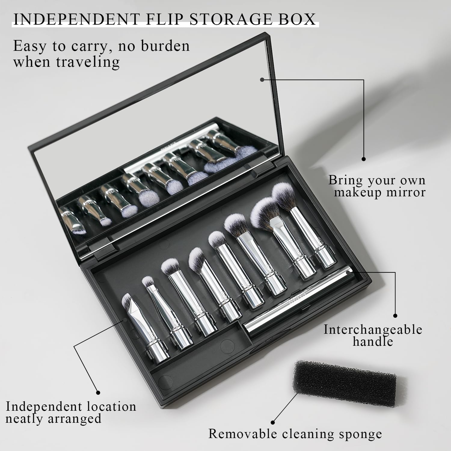 BEILI Set 8 Pennelli Trucco Viaggio Argento con Specchio