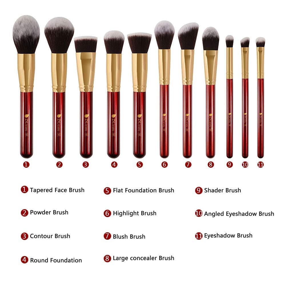 DUcare Set 27 pennelli trucco viso e occhi manico rosso