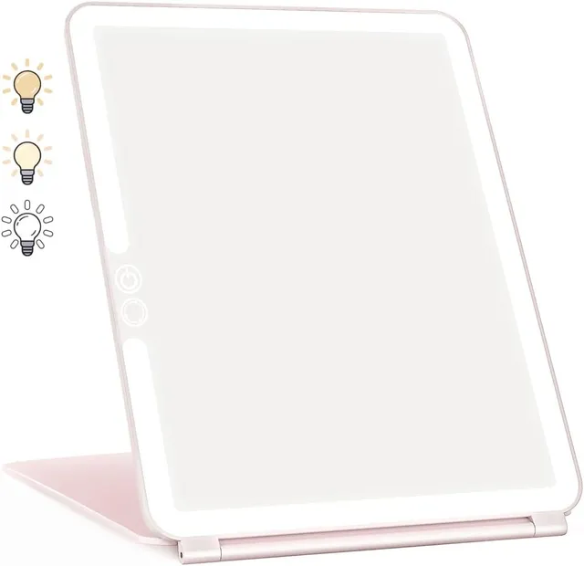 Weily Specchio Trucco Pieghevole 72 LED rosa ricaricabile touch
