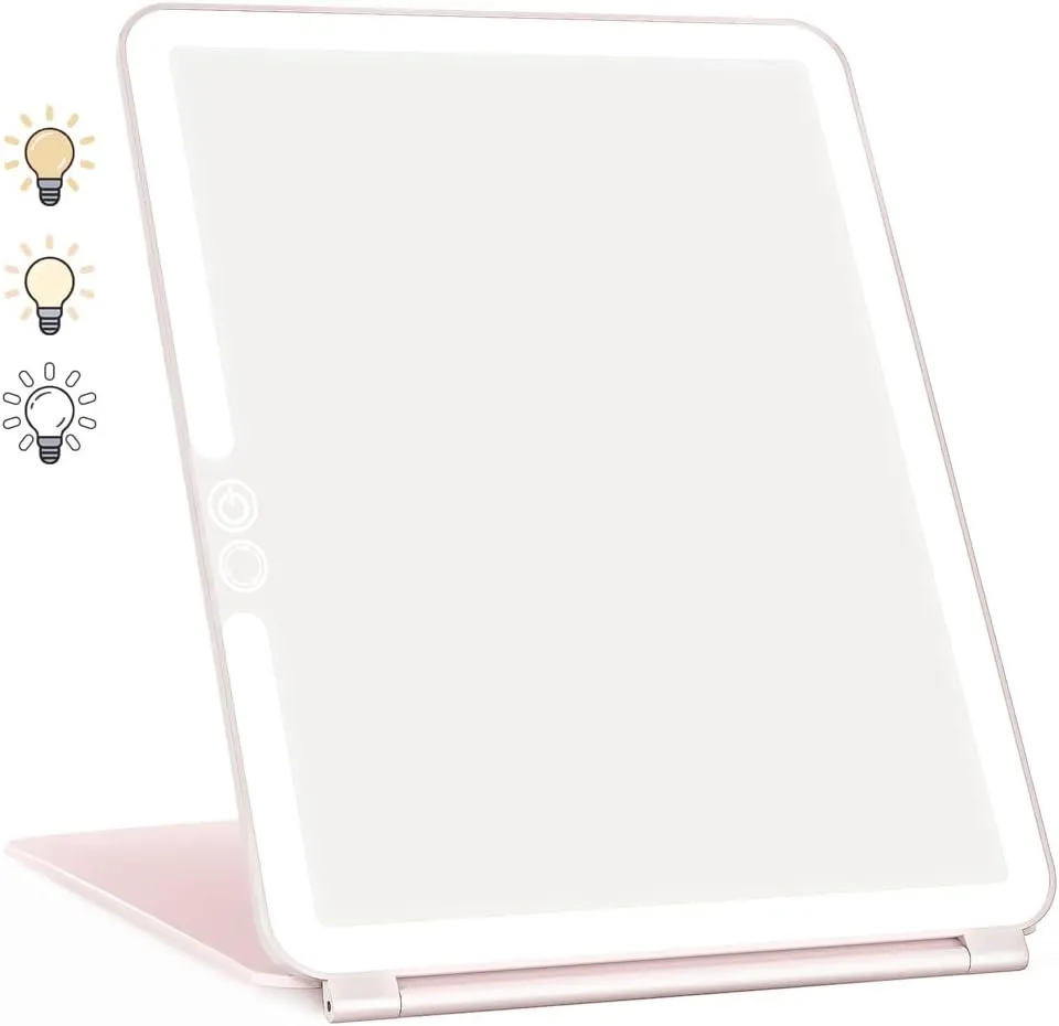 Weily Specchio Trucco Pieghevole 72 LED rosa ricaricabile touch