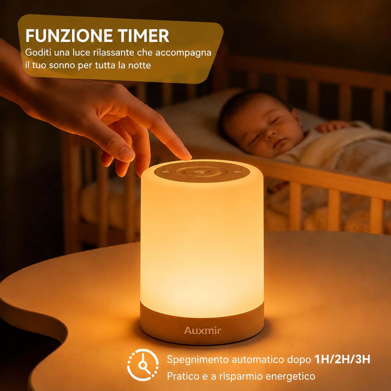 Auxmir Lampada da Comodino LED Touch Marrone 3000mAh