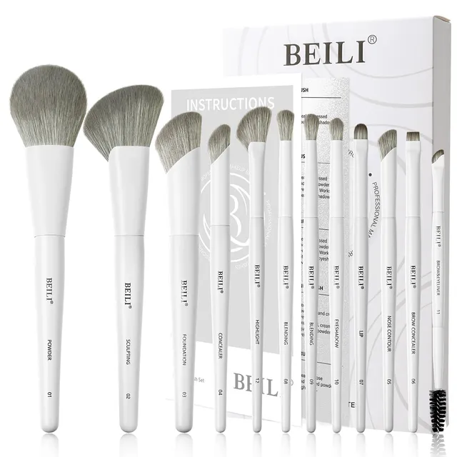 BEILI Set Pennelli Trucco 12 Pezzi Bianchi Vegani