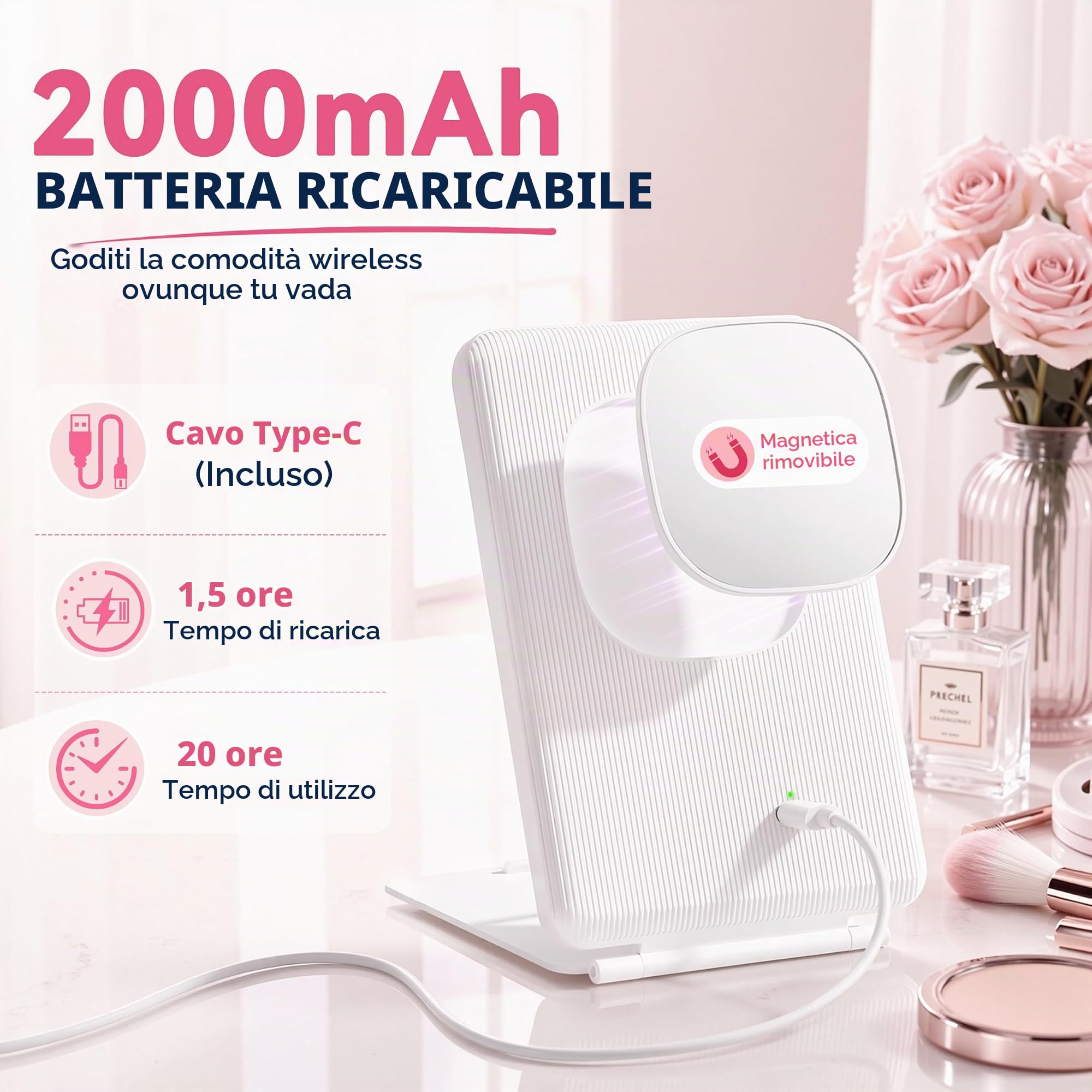 Auxmir Specchio Trucco con Luci 30X ricaricabile 2000mAh