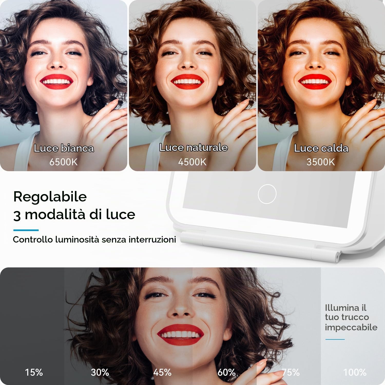 Auxmir specchio trucco con luci LED 10X pieghevole ricaricabile