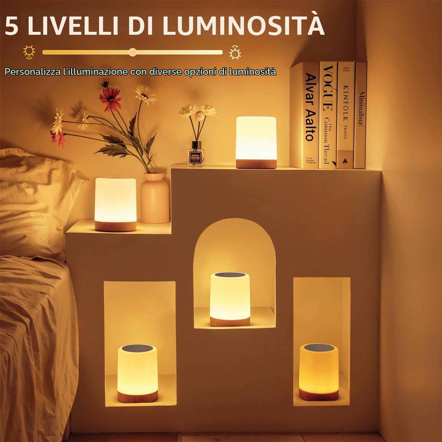 Auxmir Lampada Comodino LED luce notturna marrone ricaricabile