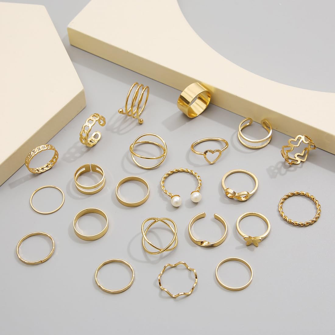 SJBAUTYO Set 22 Anelli Donna impilabili vintage oro