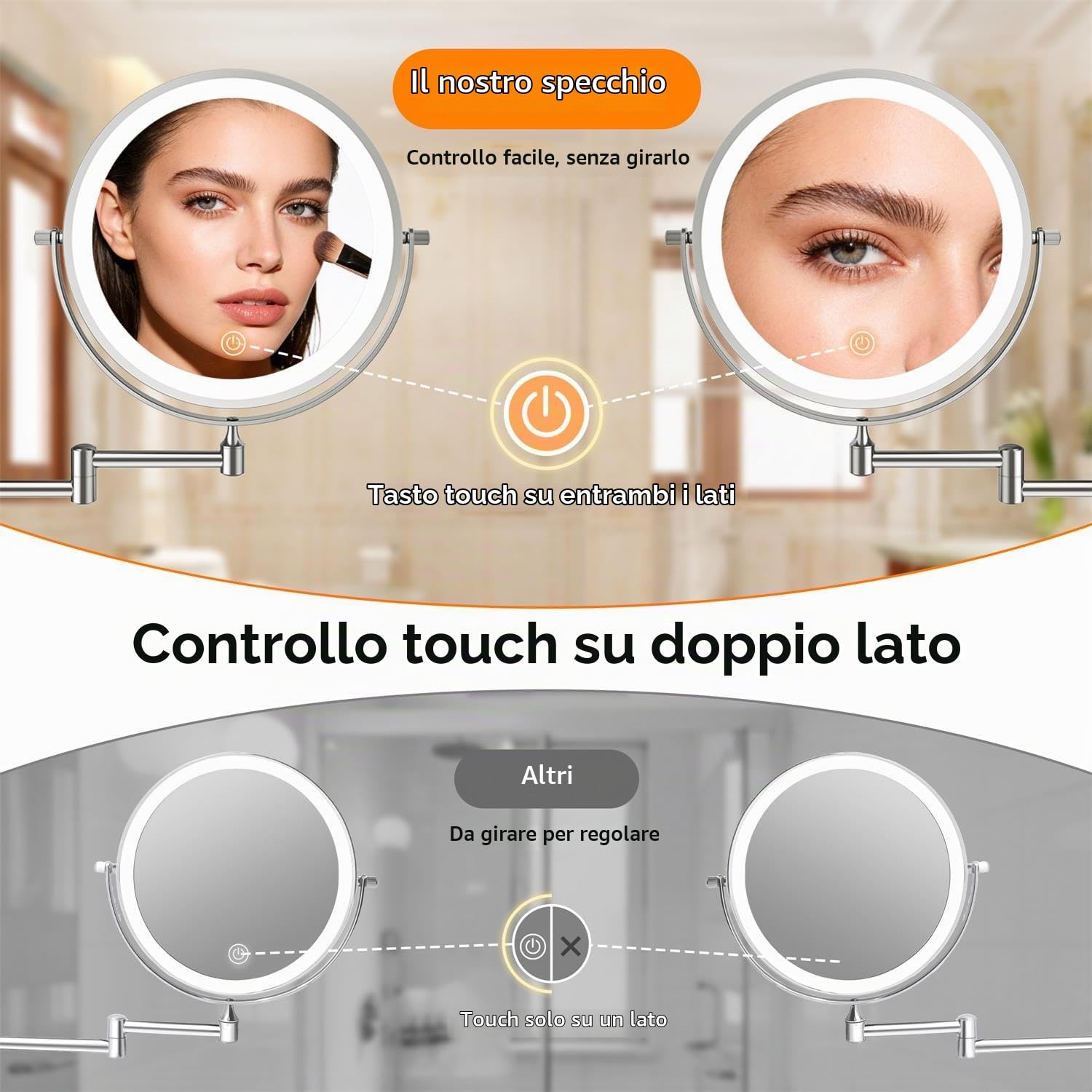 Auxmir 20X/1X specchio trucco parete argento LED