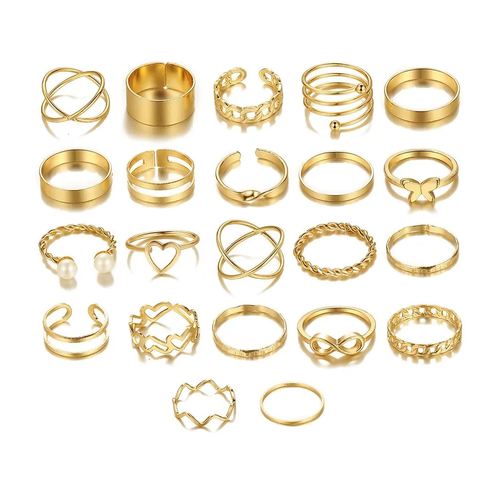 SJBAUTYO Set 22 Anelli Donna impilabili vintage oro