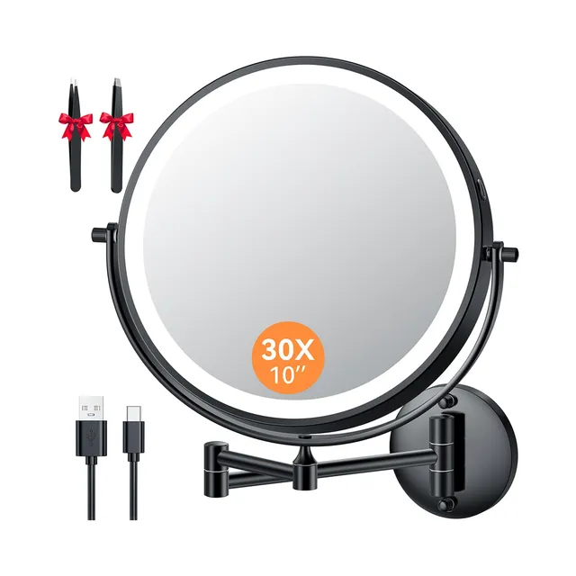 Auxmir Specchio Trucco 30X/1X Specchio da Parete Nero 25 cm LED