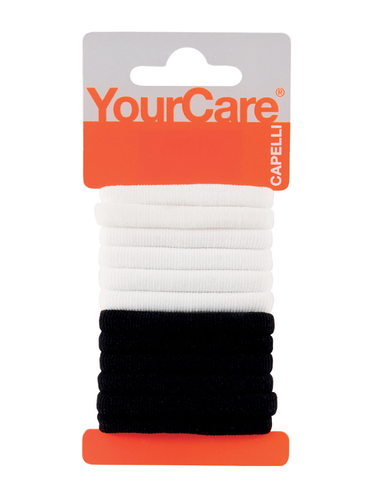 YourCare NoClip Elastici Capelli Medium Bianchi Neri 12 pz