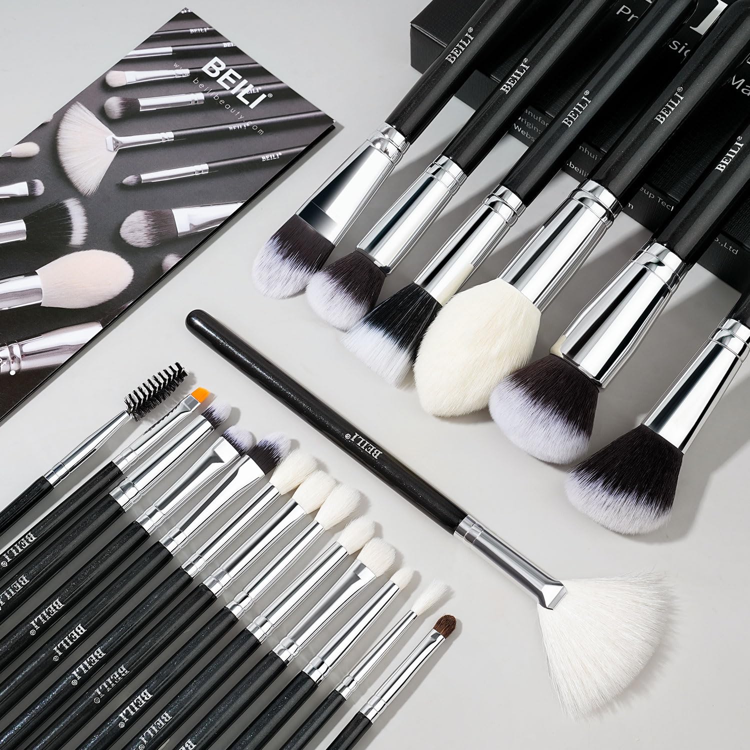 BEILI Set Pennelli Trucco 20 Pezzi Nero Pelo Naturale