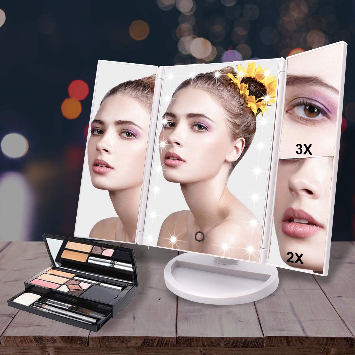 WEILY Specchio Trucco Pieghevole con 21 LED 1X 2X 3X Bianco