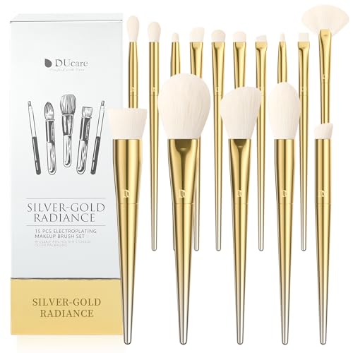DUcare Set Pennelli Trucco 15 Pezzi Oro con Supporto