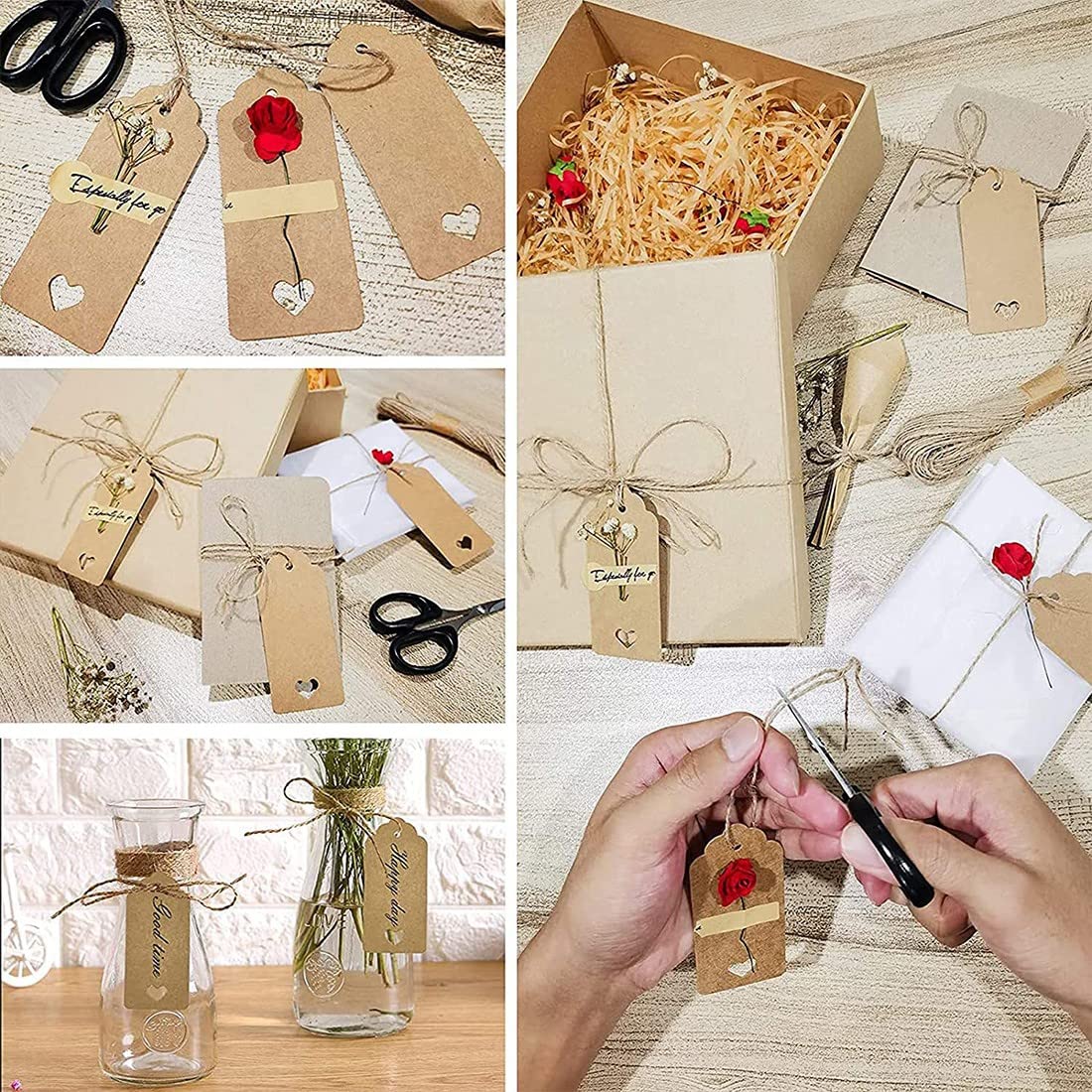 SJBAUTYO Etichette Regalo Kraft 9x4 cm 100 Pezzi con Spago