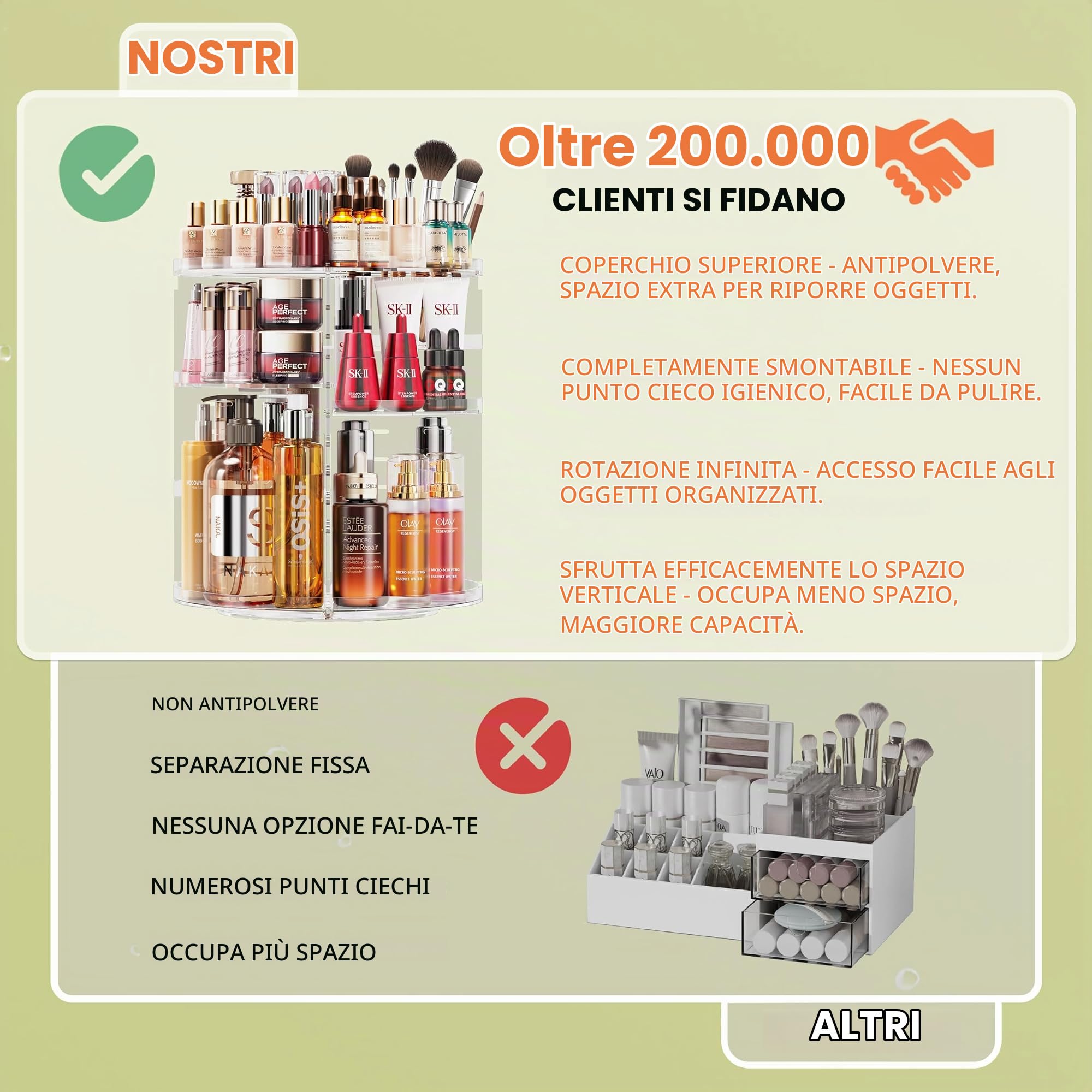 Auxmir Organizer Trucco rotante 360° trasparente