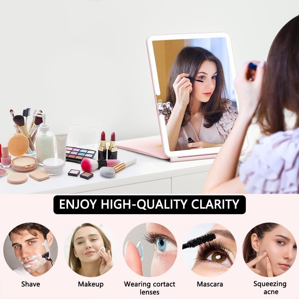 Weily Specchio Trucco Pieghevole 72 LED rosa ricaricabile touch