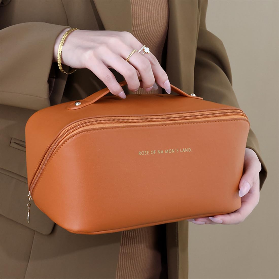SJBAUTYO Essentials Borsa Cosmetica Marrone Pelle PU