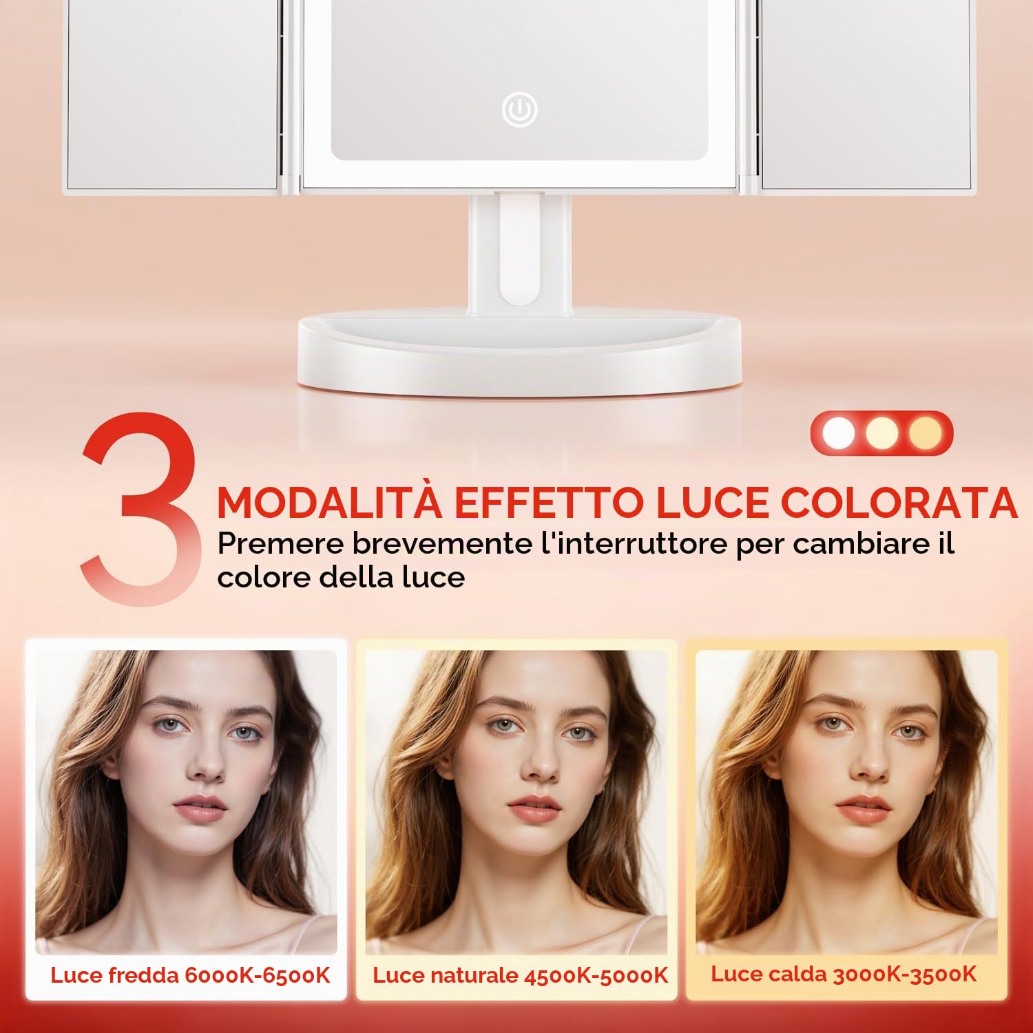 Auxmir Specchio Trucco con Luci 1X/5X/10X Bianco Ricaricabile