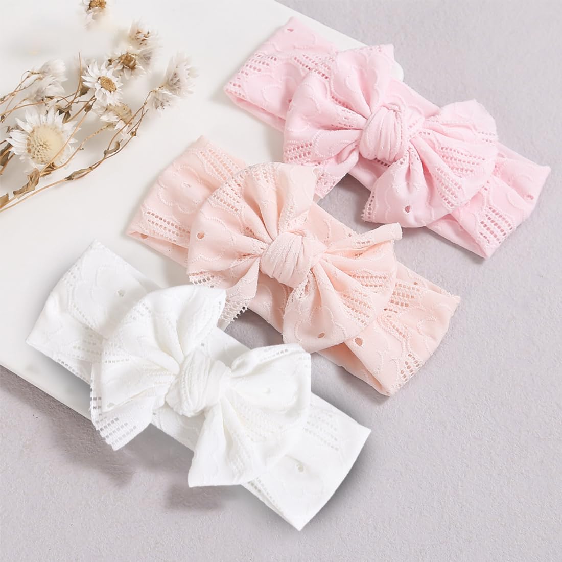SJBAUTYO Fasce Capelli Neonata Nylon Fiocco 3 Pezzi Elastiche