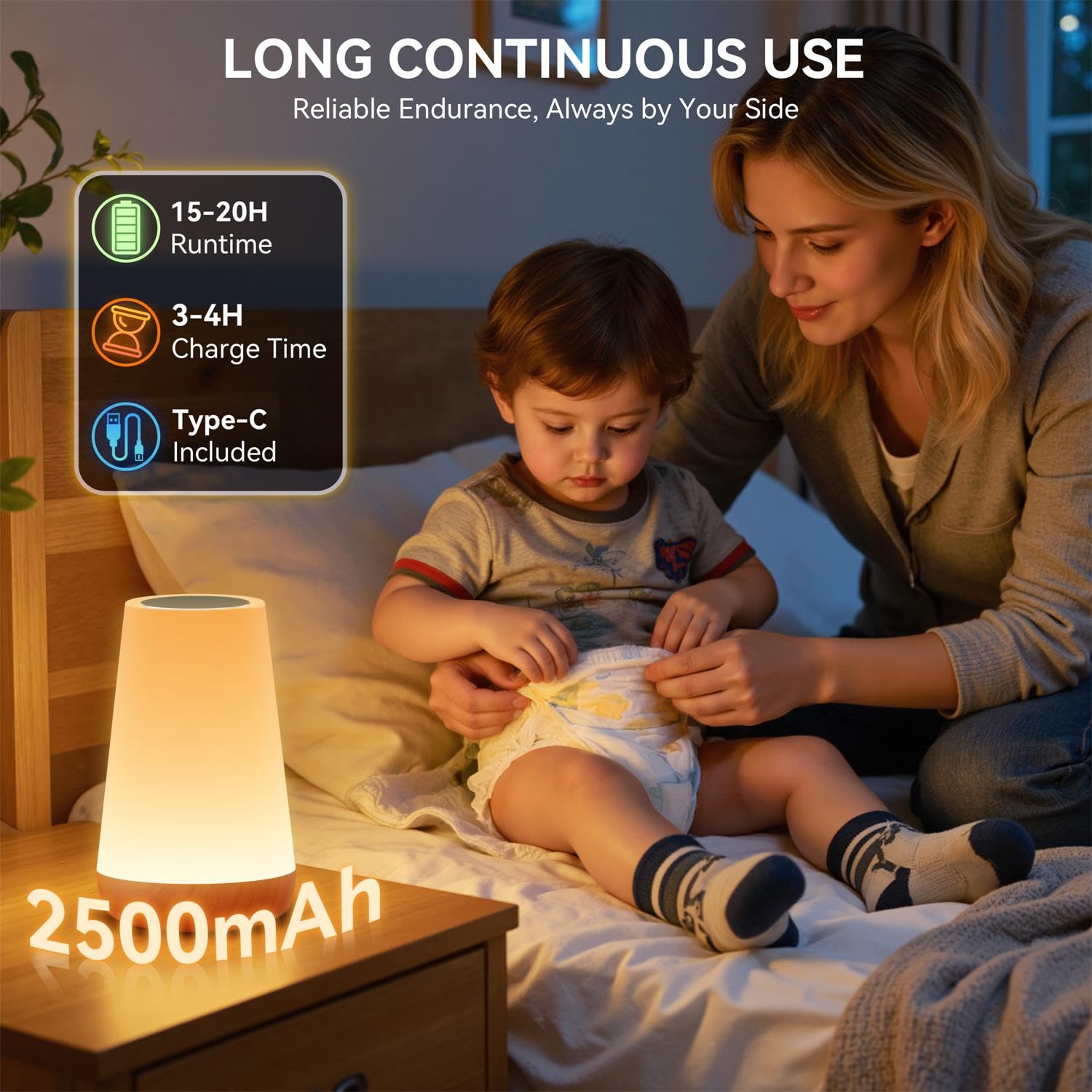 Auxmir Lampada da Comodino Touch Marrone LED RGB Ricaricabile