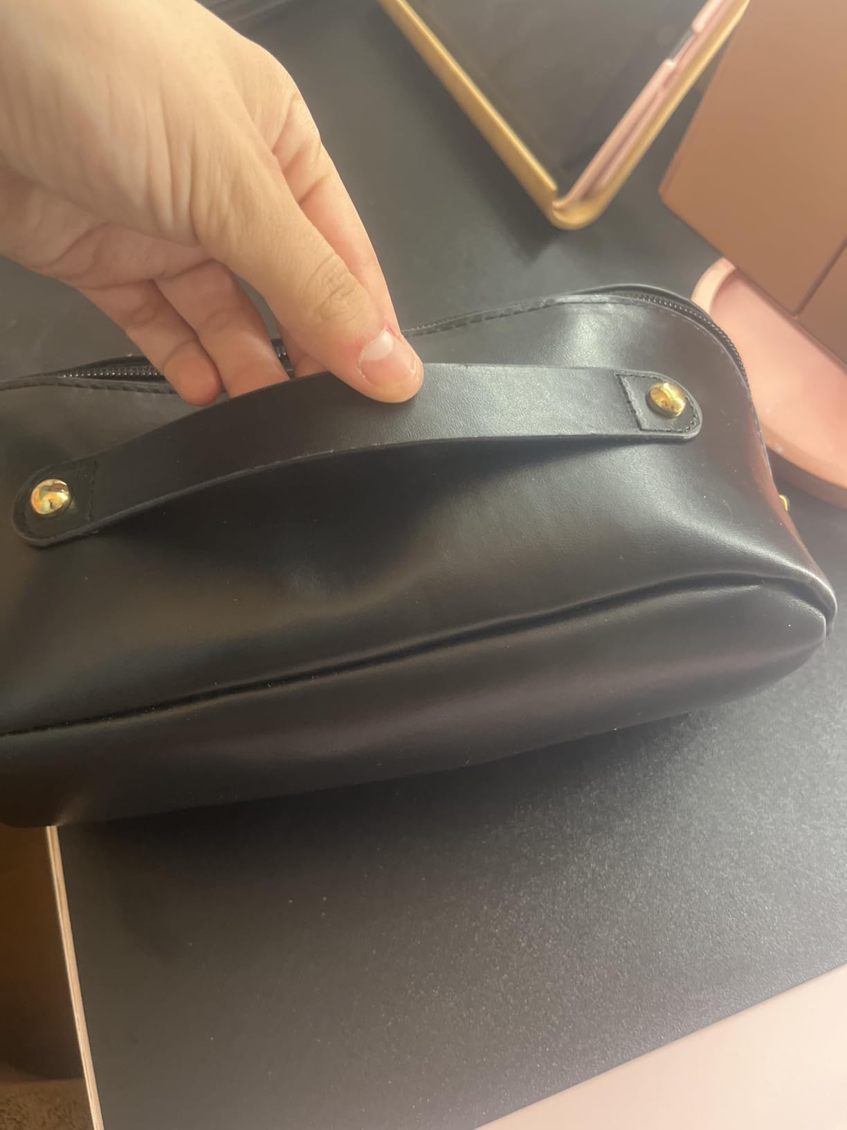 SJBAUTYO Essentials Borsa Cosmetica Marrone Pelle PU