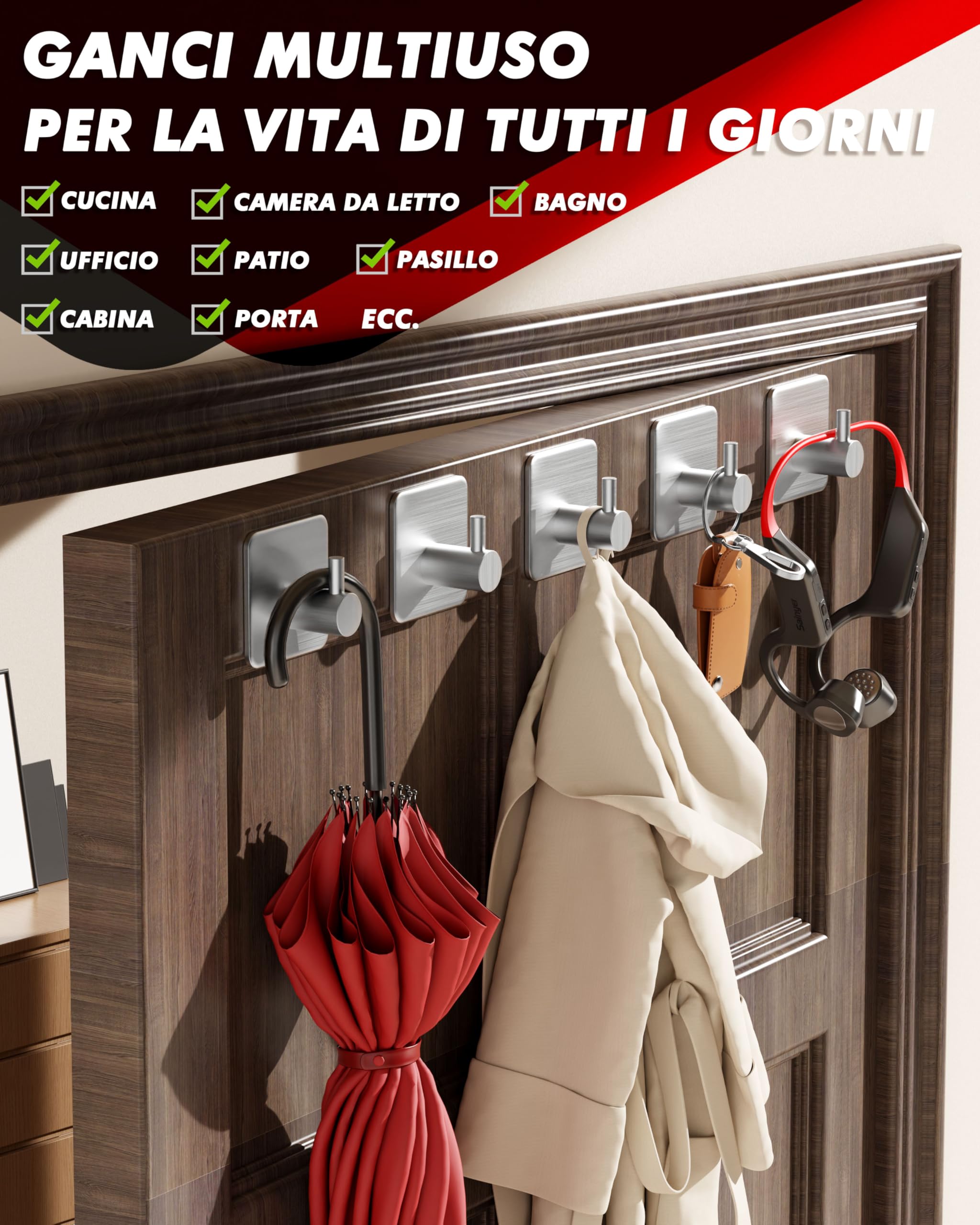 Auxmir Ganci Adesivi Argento-M 6 Pezzi Acciaio Inox
