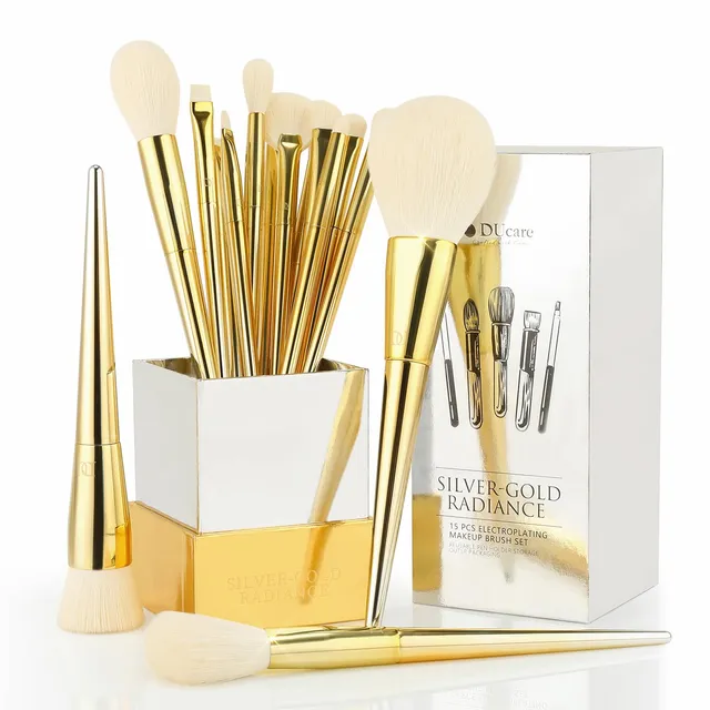 DUcare Pennelli Trucco Setole Sintetiche Oro Argento