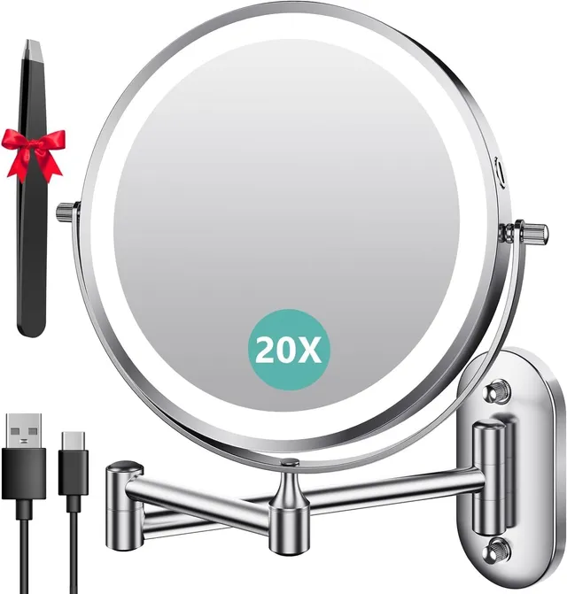 Auxmir 20X/1X specchio trucco parete argento LED