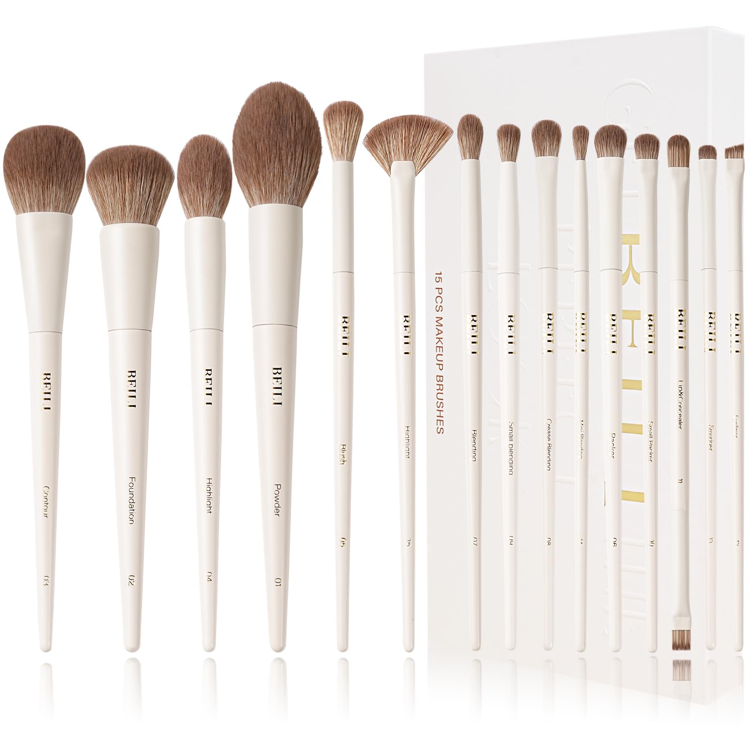 BEILI Set 15 Pennelli Trucco Sintetici Beige