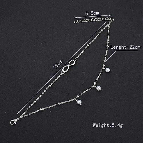 SJBAUTYO Cavigliera Doppia Perle Argento Regolabile