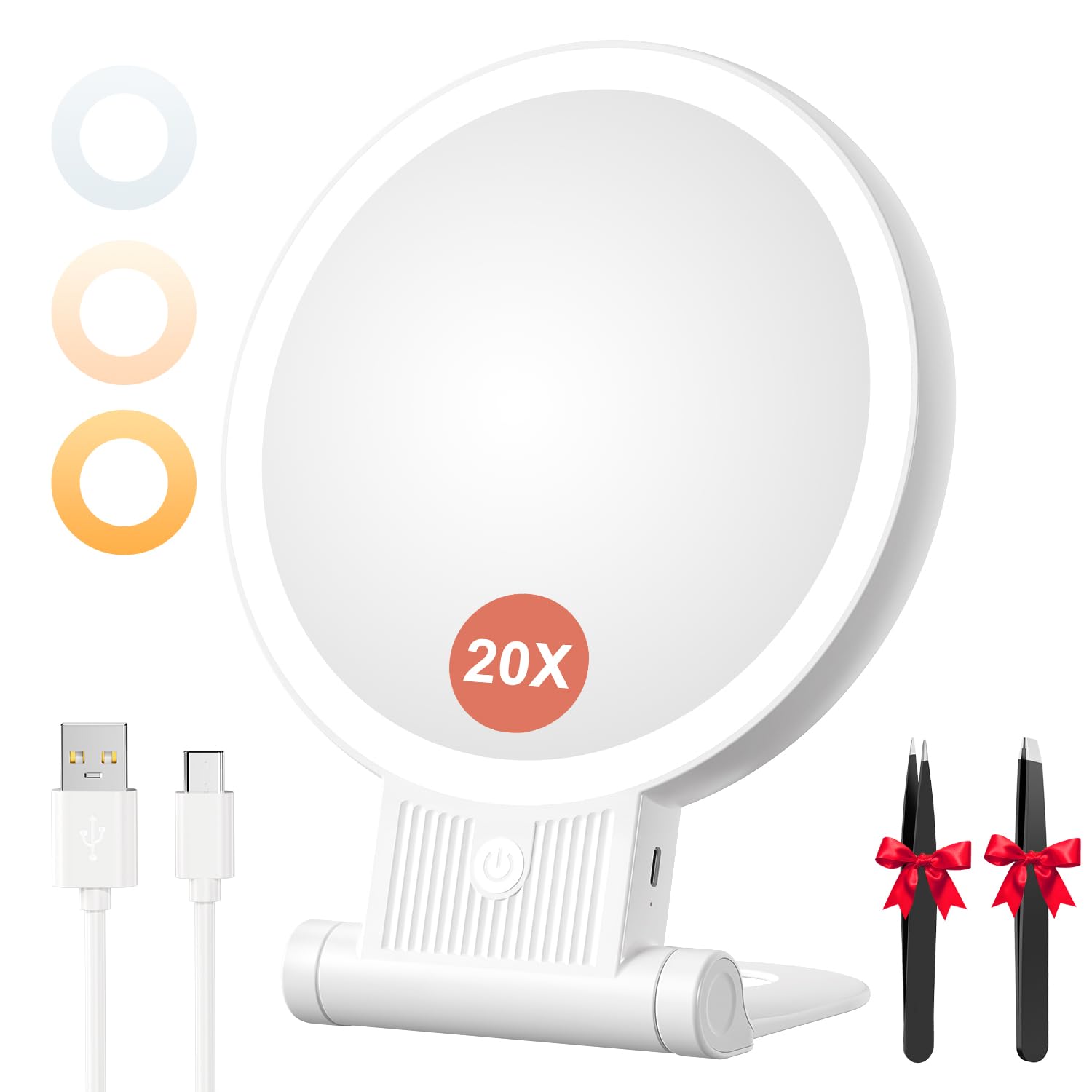 Auxmir Specchio Trucco LED 20X/1X Bianco Ricaricabile