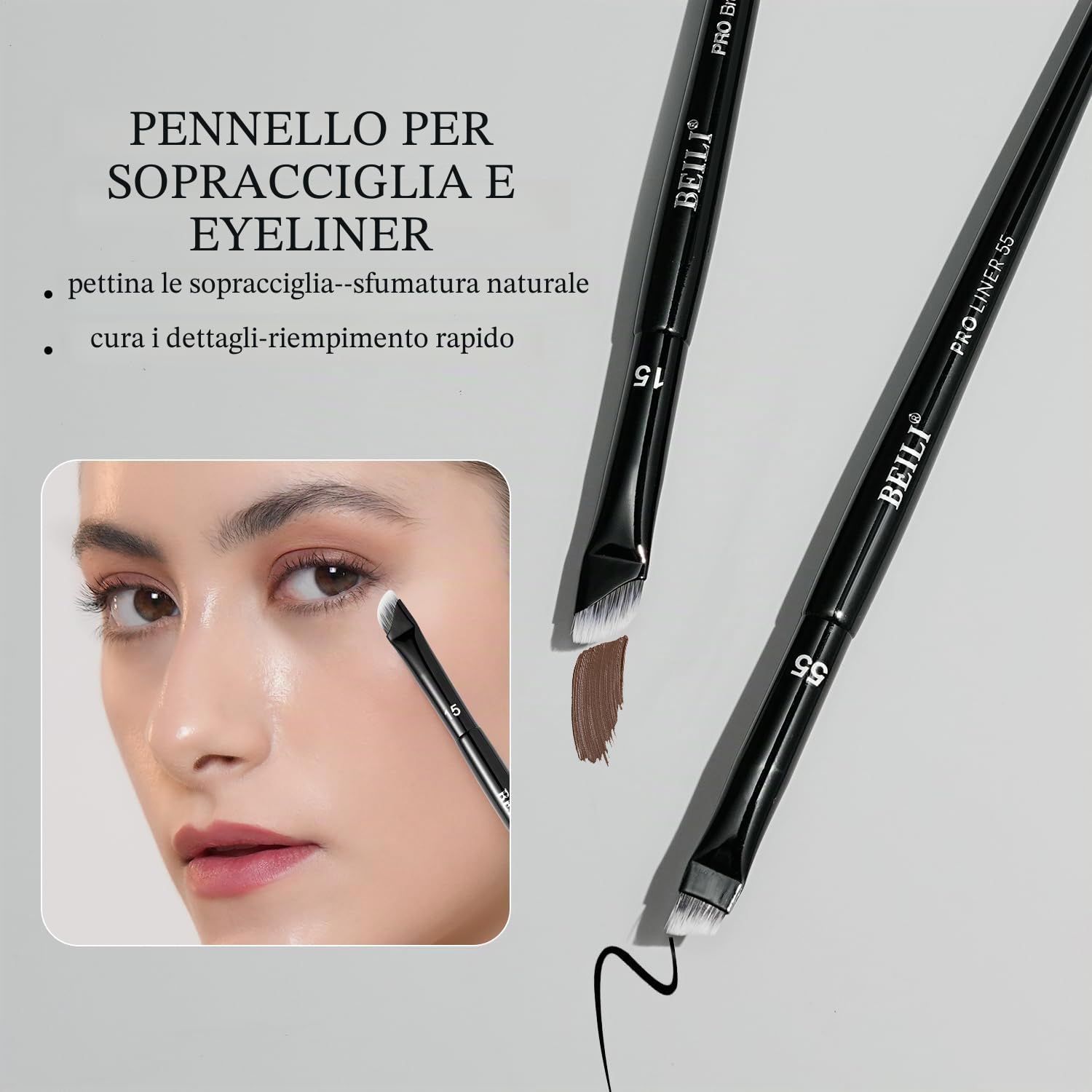 BEILI Set 14 Pennelli Trucco Vegani Neri Viso e Occhi