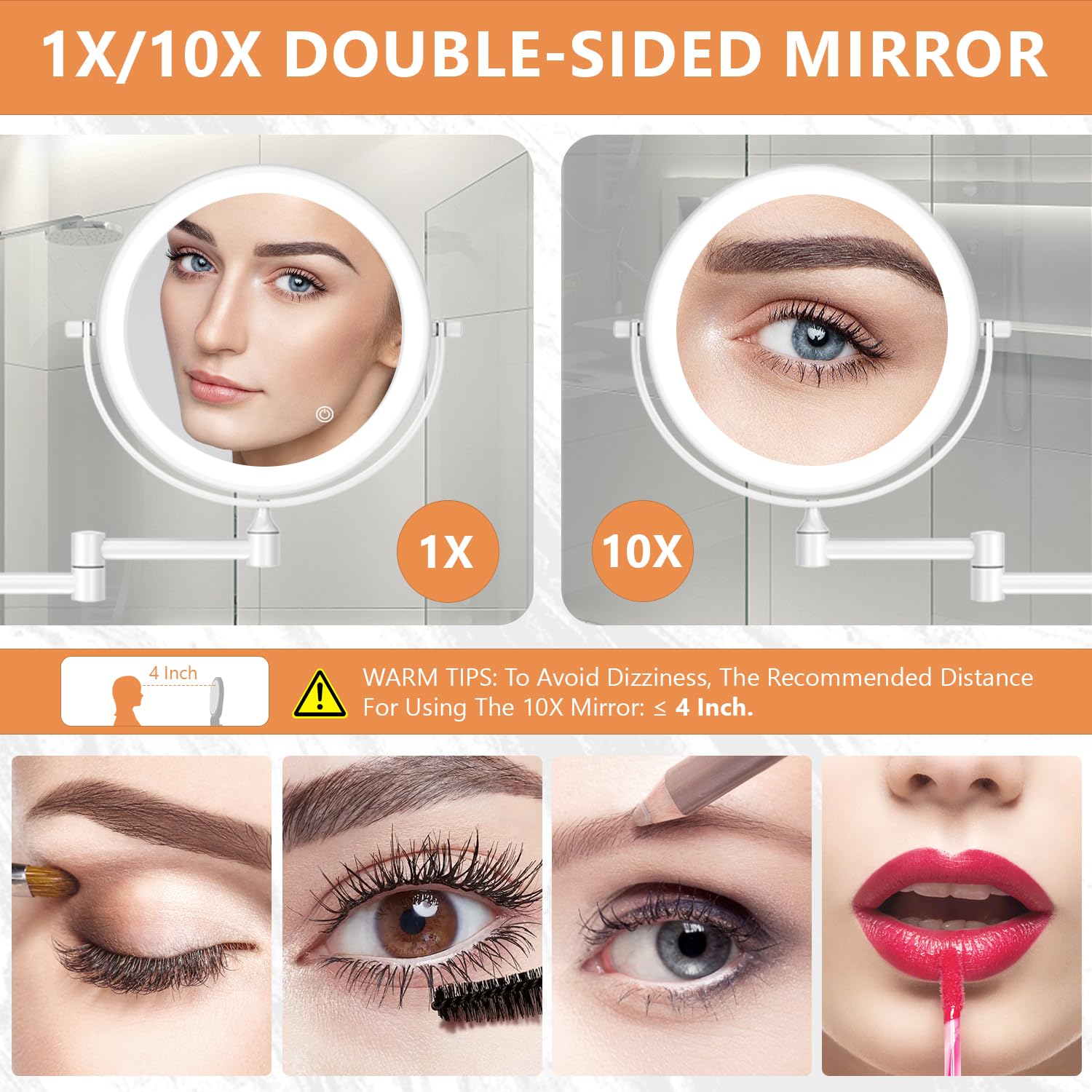 Auxmir Specchio Trucco LED da Parete 10X/1X bianco 8"