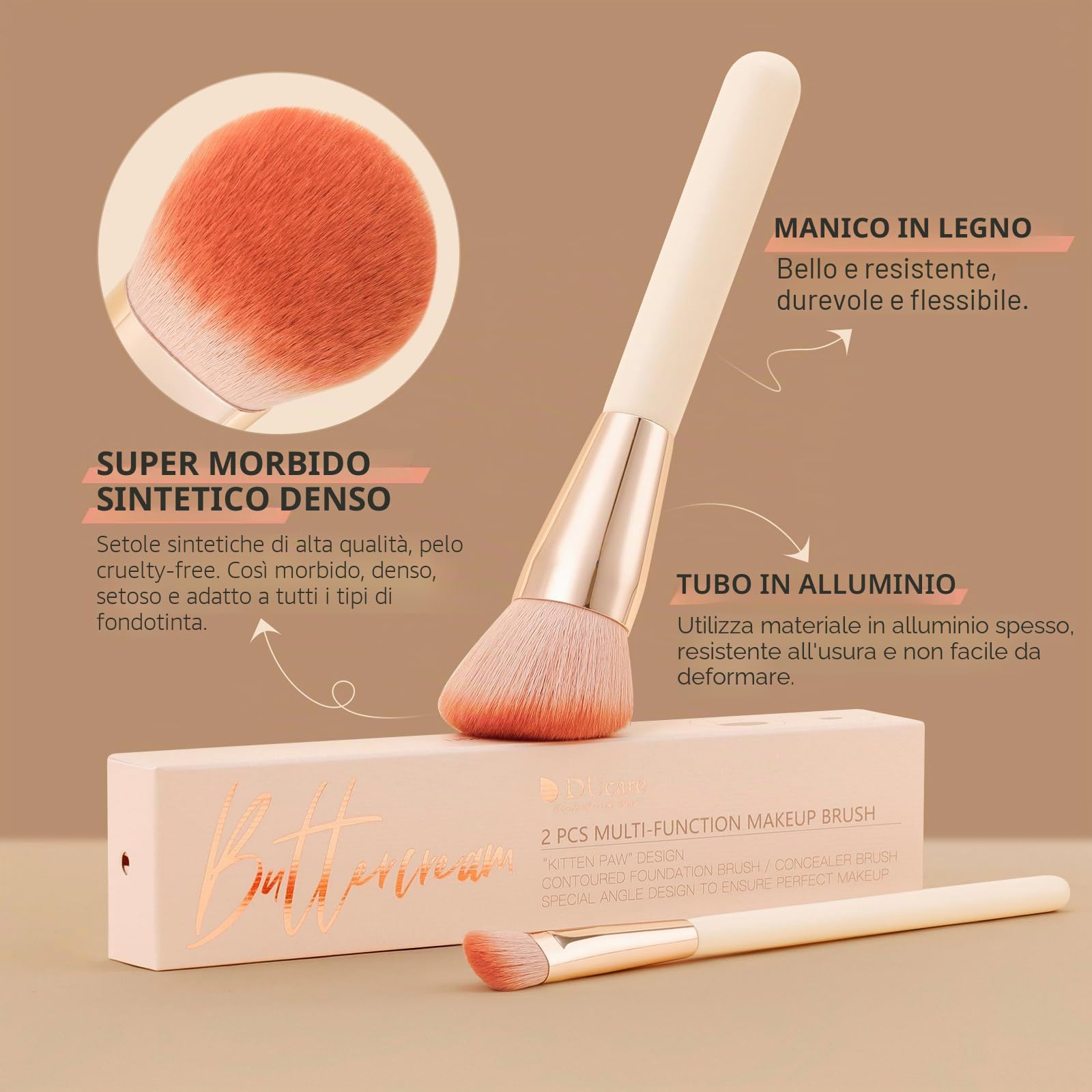 DUcare Set 2 Pennelli Fondotinta Sintetici Rosso